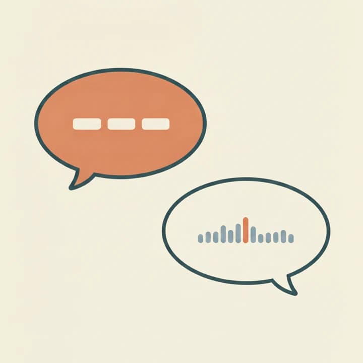 Two speech bubbles. Theirs is full of words; yours holds only a waveform, waiting for you to answer.